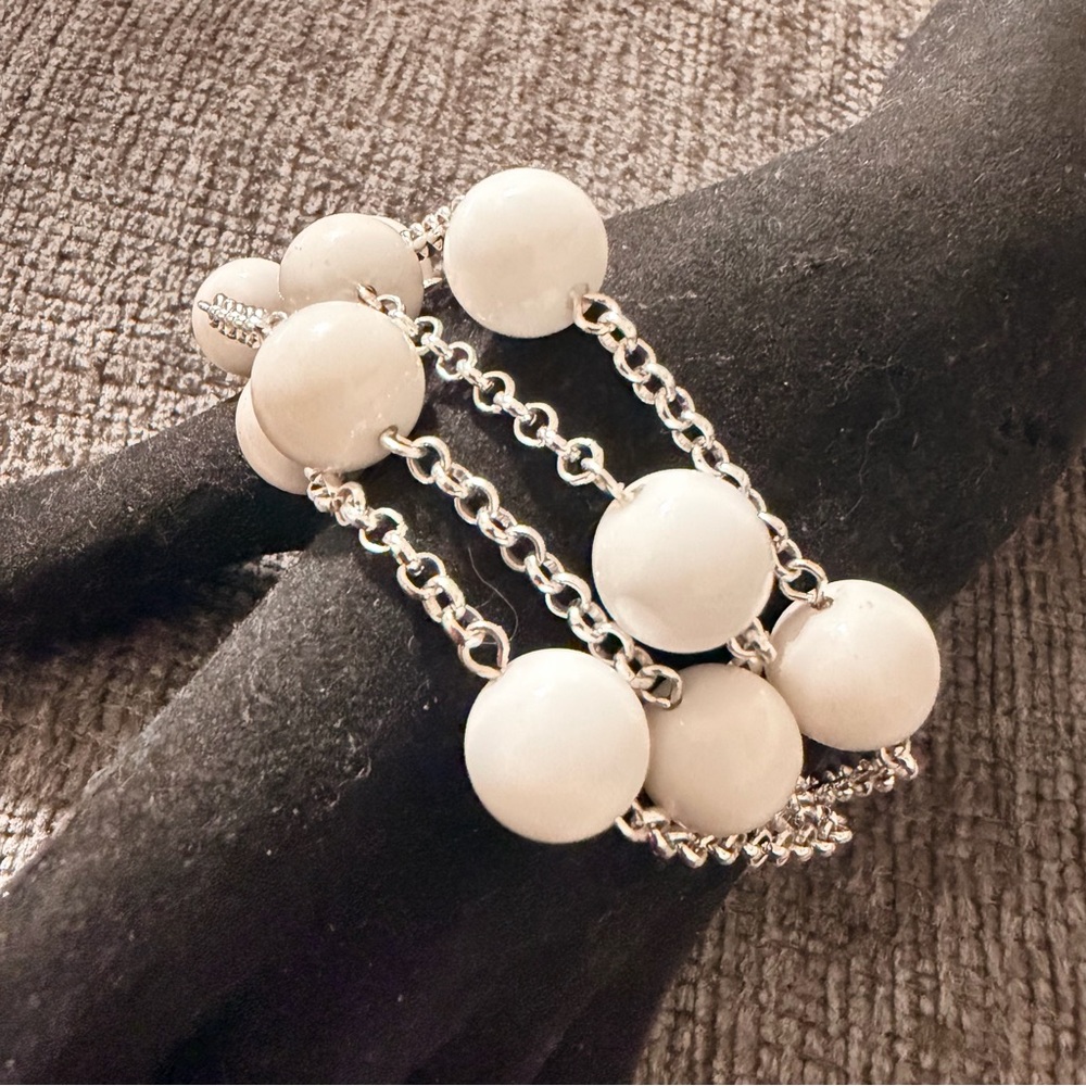 Multilayered Silver And White Beaded Bracelet - image 3